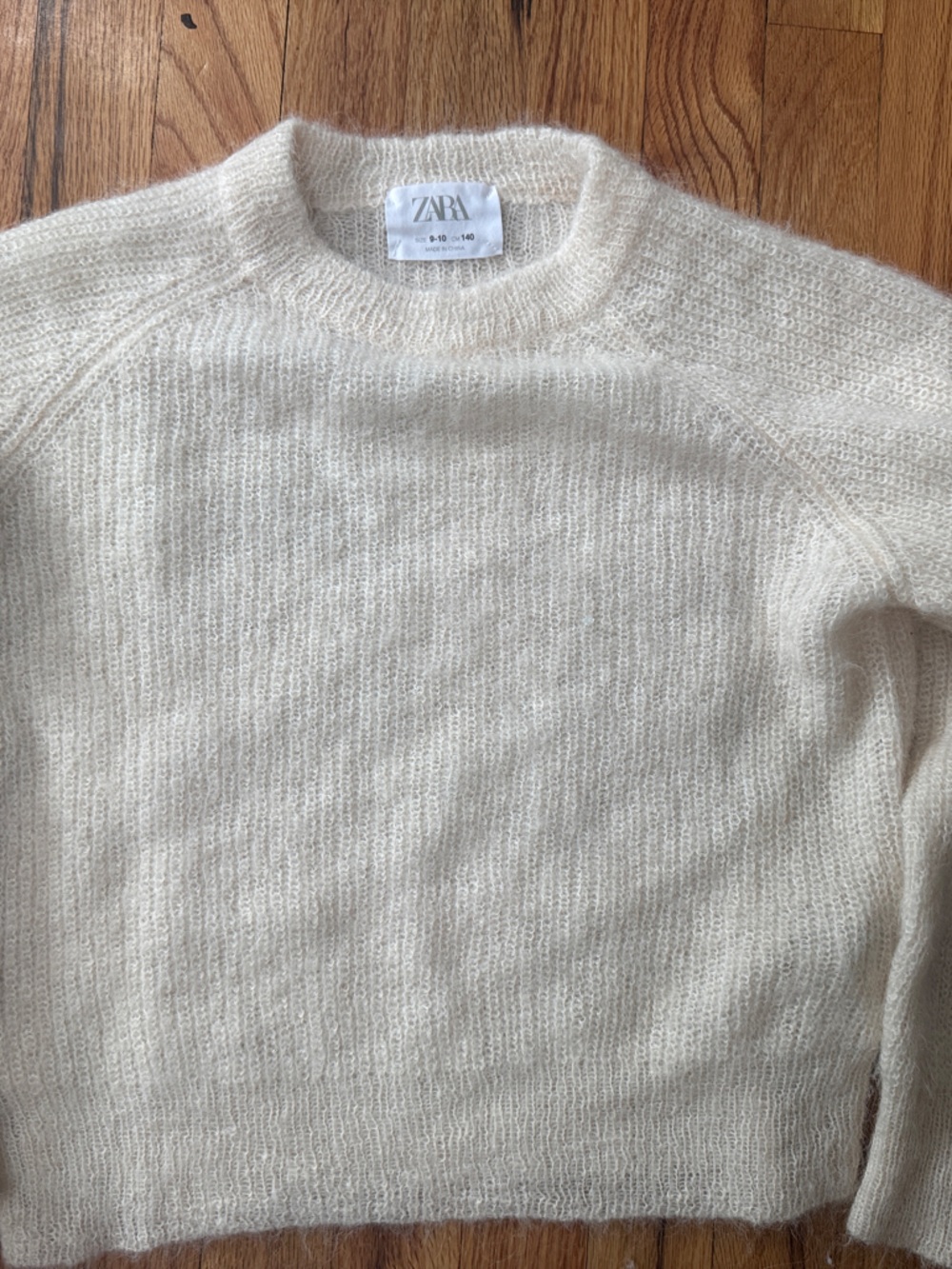 Zara Off-White Fuzzy Crewneck Sweater